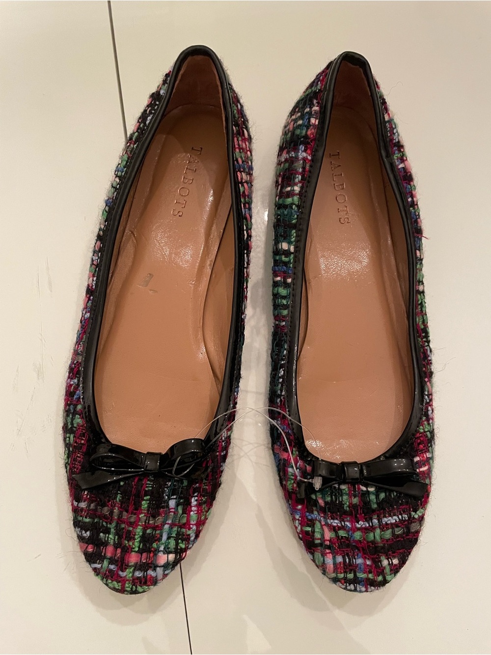 Talbots Multicolor Tweed Ballet Flats with Black Trim and Bow